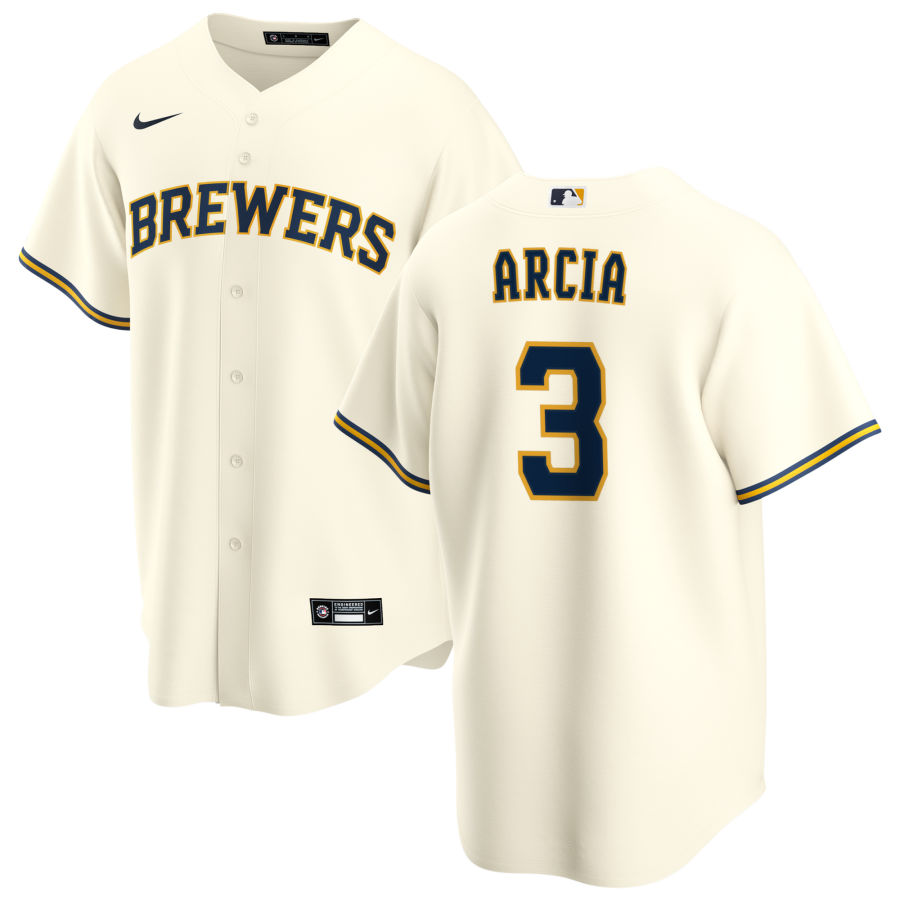 Nike Men #3 Orlando Arcia Milwaukee Brewers Baseball Jerseys Sale-Cream